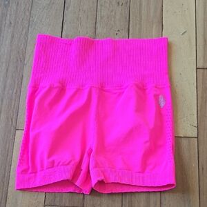 High Waist Pink Athletic Shorts with Ribbed Waistband